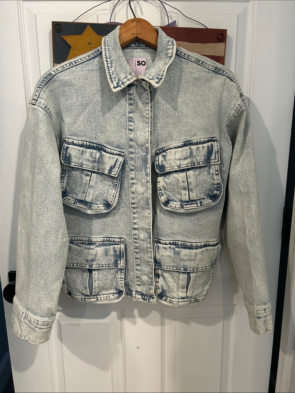 SO Women's Washed Light Blue Denim Utility Jacket